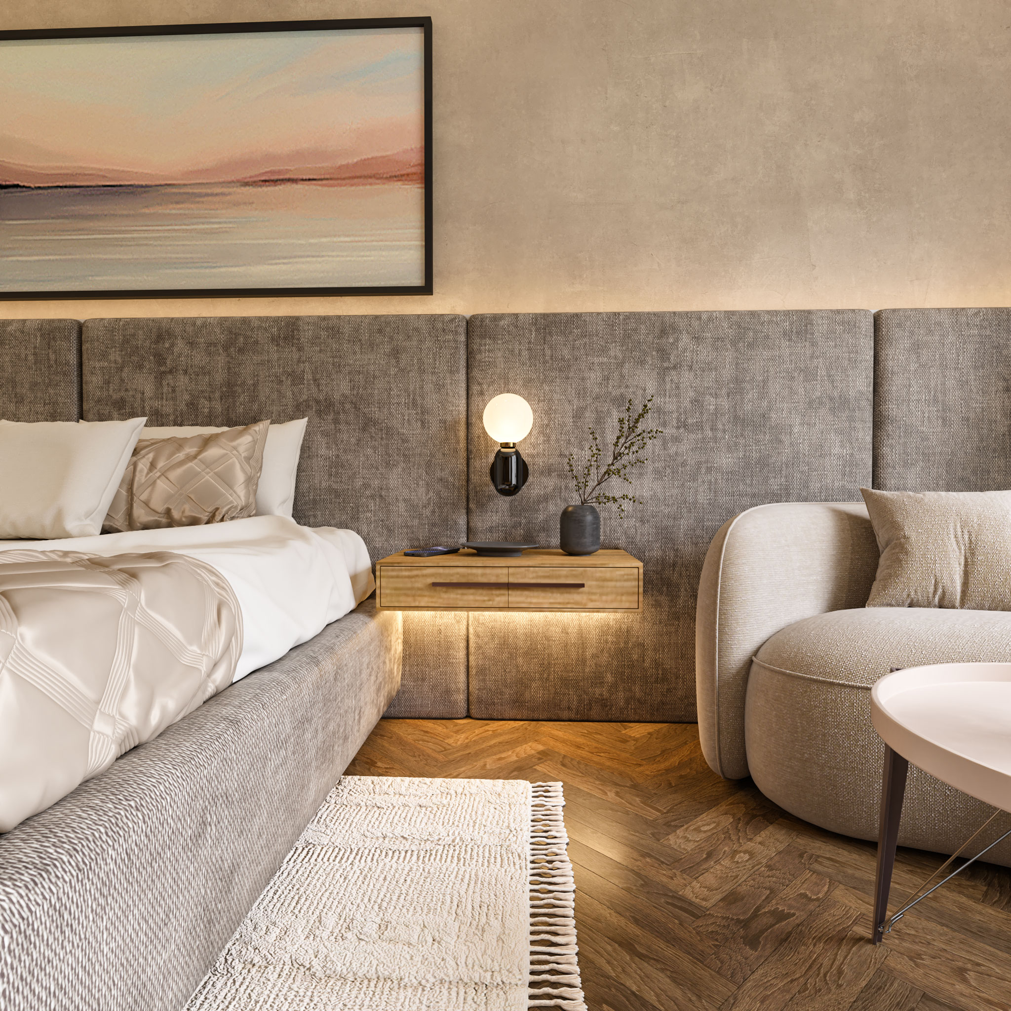 The Warm Suite — Hotel Bedroom Visualization - View 1