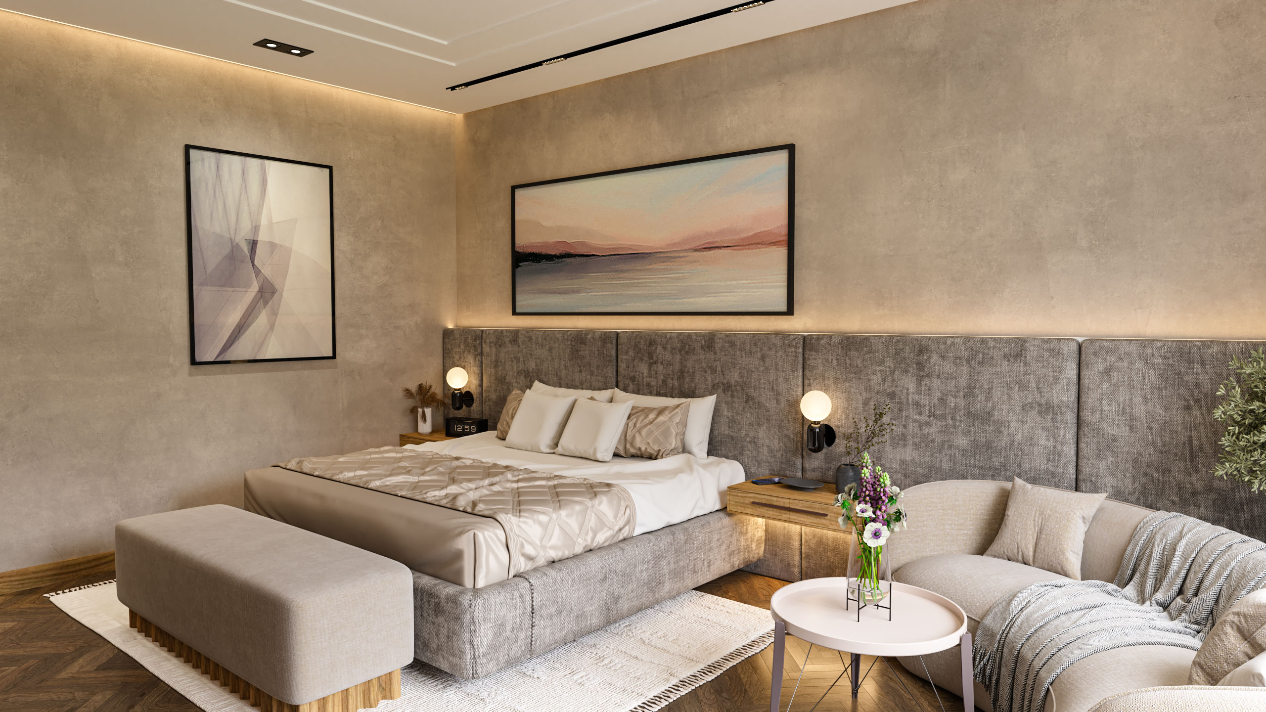 The Warm Suite — Hotel Bedroom Visualization - View 2