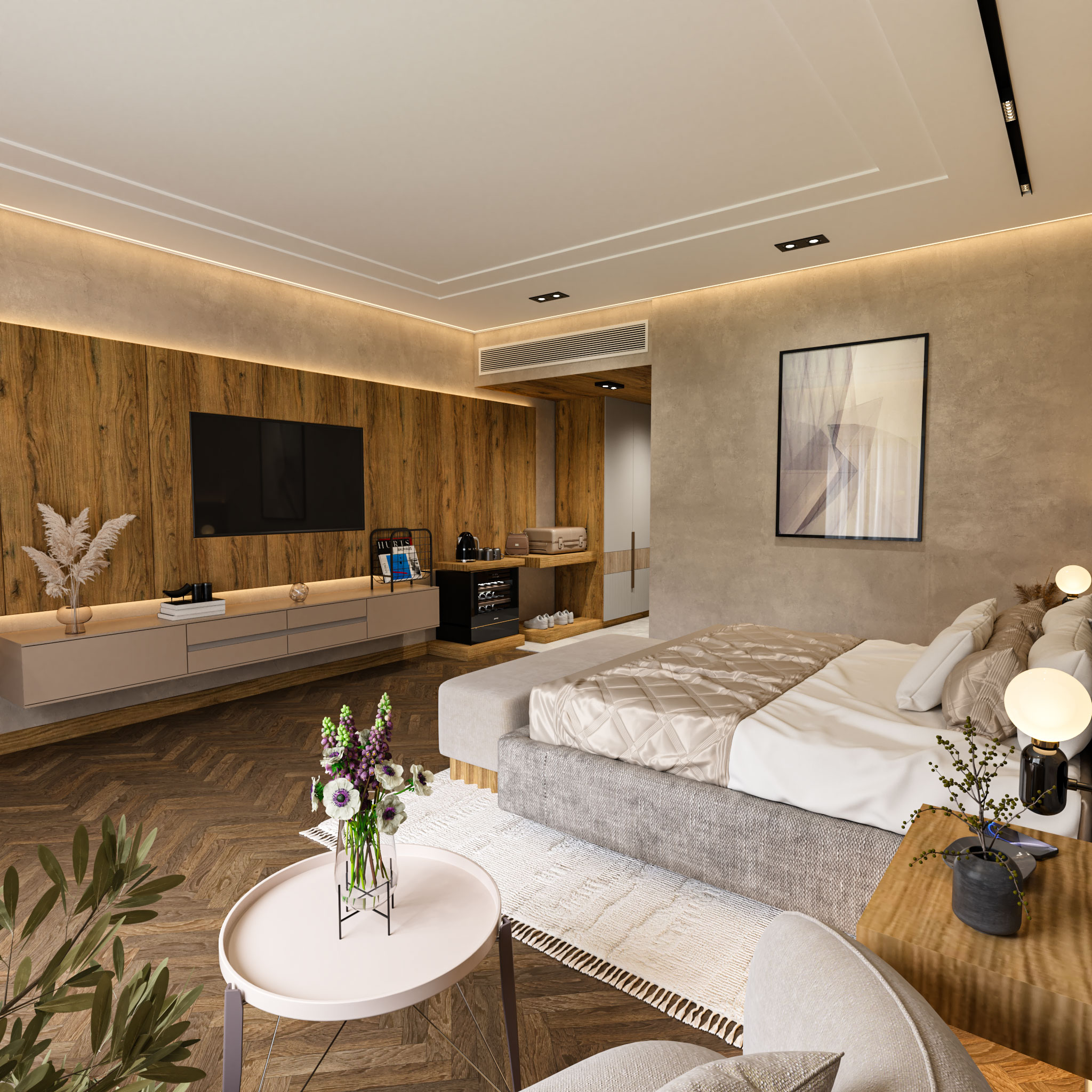 The Warm Suite — Hotel Bedroom Visualization - View 4